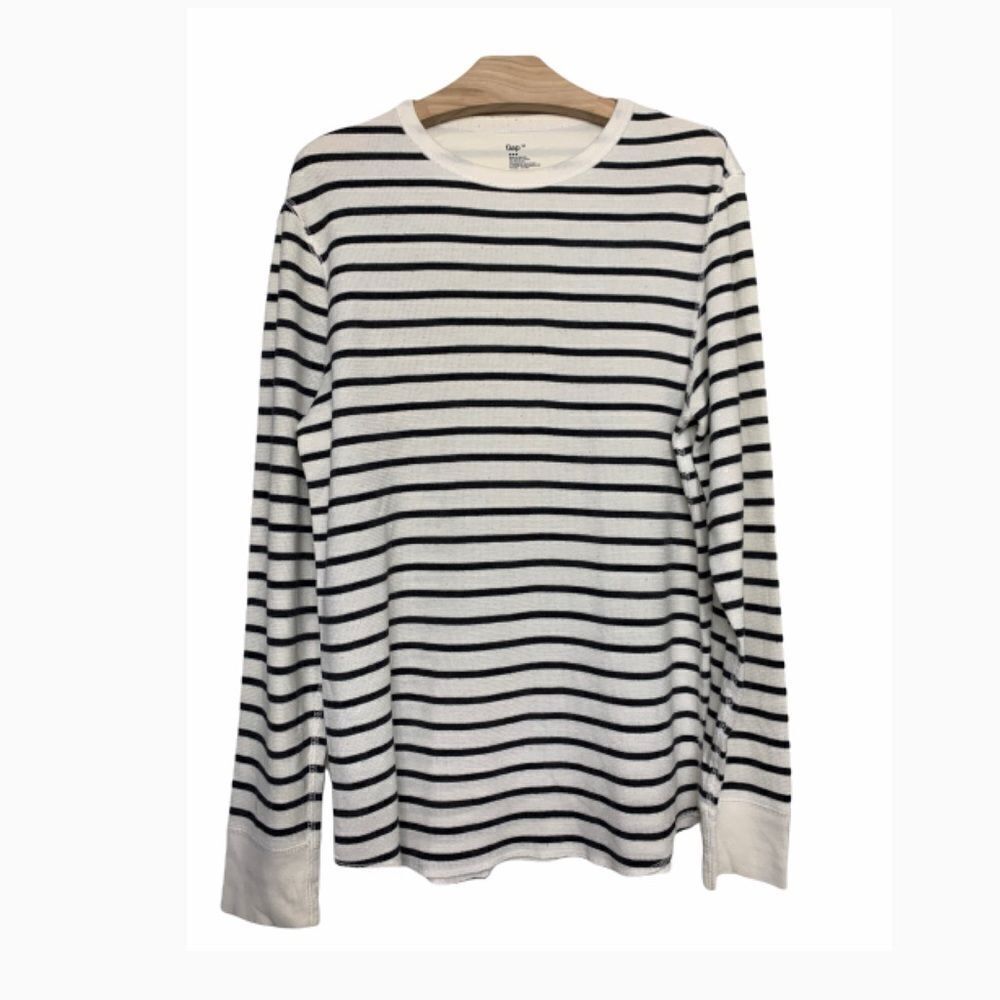 Gap Black & White Striped Thermal Tee - Long Sleeve Casual Top